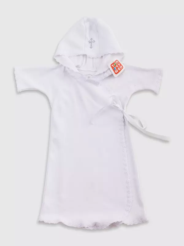Крестильная рубашка Топотушки с капюшоном белый арт. К2.7